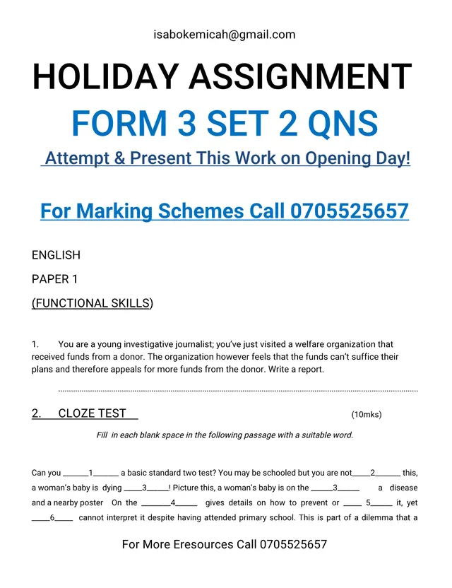Cover of Form 3 Holiday Assignment Set 2: Multi-Subject Questions (S3 Holiday Package)