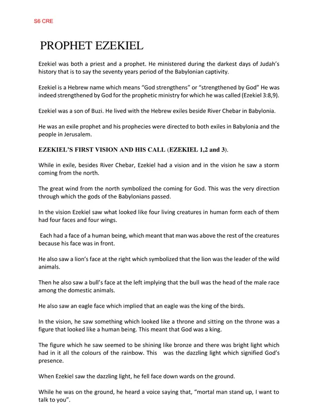 Cover of Prophet Ezekiel Notes – Divinity Paper One (History Notes)