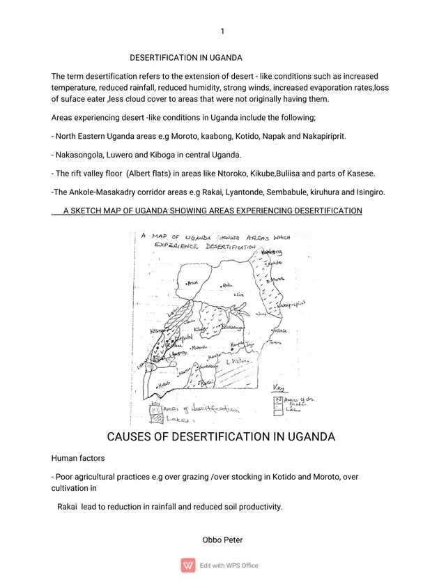 Cover of S5 Geography Paper 3: Desertification in Uganda by Obbo Peter (S5 Geography Notes)