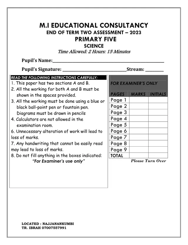 Cover of Primary Five Science End of Term Two Assessment 2023 (P5 Science Past Paper)