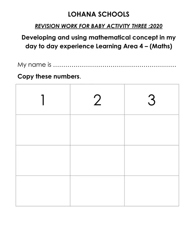 Cover of Lohana Schools Baby Class Revision Work Activity Three: Numbers, Sounds and Drawing (Baby Mathematics Holiday Package)