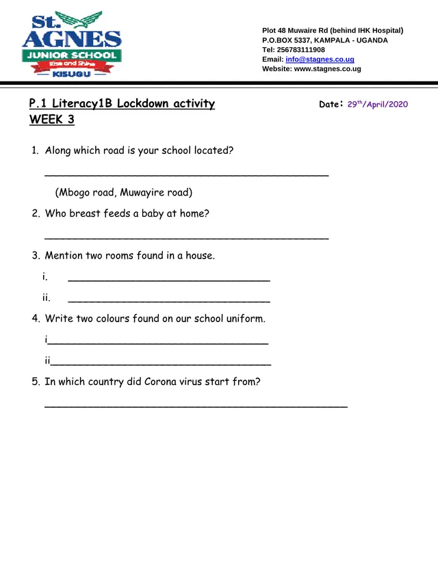 Cover of P.1 Literacy 1B Lockdown Activity – Week 3 (April 2020) (P5 Social Studies Past Paper)
