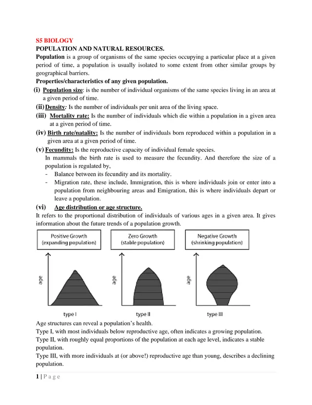 Cover of Population and Natural Resources – S5 Biology Notes (S5 Biology Notes)