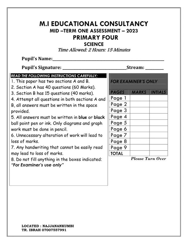 Cover of Primary 4 Science Mid-Term One Assessment 2023 (P4 Science Past Paper)