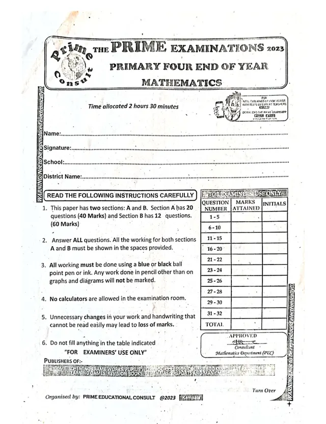 Cover of Primary Four Mathematics End of Year Examination 2023 (Term 3) (P4 Mathematics Past Paper)