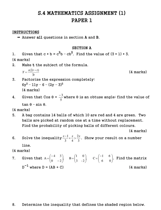 Cover of S4 Mathematics Assignment 1: Paper 1 (S4 Mathematics Past Paper)