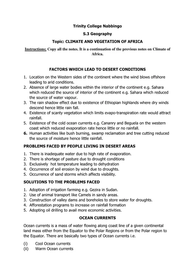 Cover of S3 Geography Notes: Climate and Vegetation of Africa (Continuation) (S3 Geography Notes)