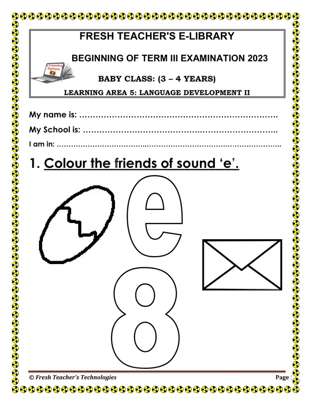Cover of Baby Class Language Development Beginning of Term III Exam 2023 (Baby Literacy Past Paper)