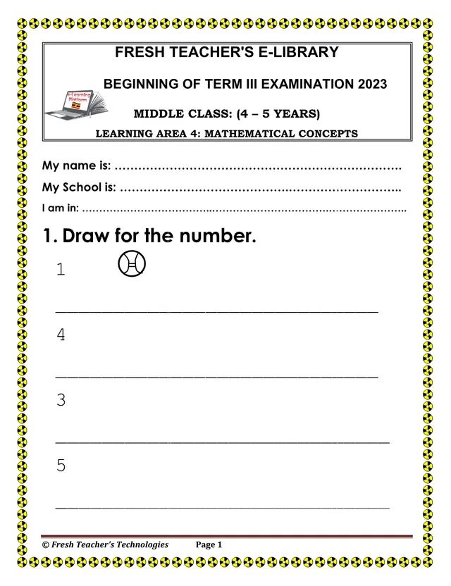 Cover of Middle Class Mathematical Concepts (Learning Area 4) Beginning of Term III Exam 2023 (Middle Mathematics Past Paper)