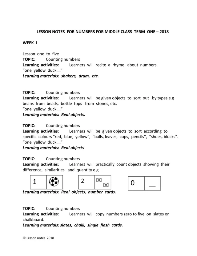 Cover of Middle Class Numbers Lesson Notes, Term One (2018) (Baby Mathematics Notes)