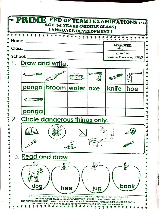 Cover of Middle Class Language Development I End of Term 1 Exam 2019 (Middle Literacy Past Paper)