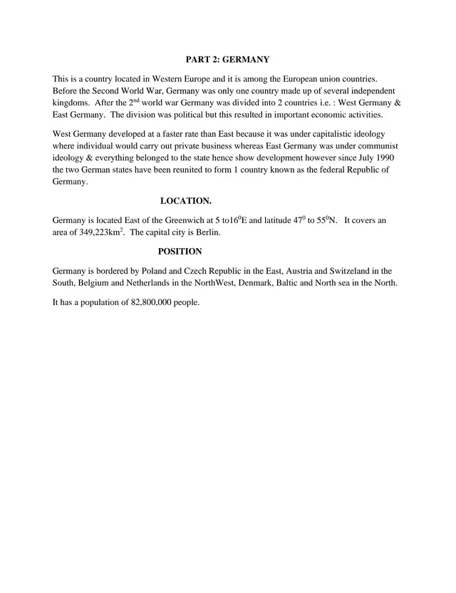 Cover of Senior 3 Geography Notes on Germany (S3 Geography Activity)