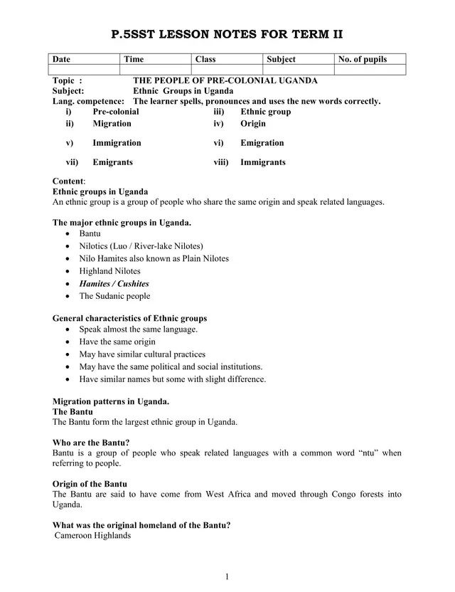 Cover of P.5 Social Studies Lesson Notes – Term II (P5 Social Studies Notes)