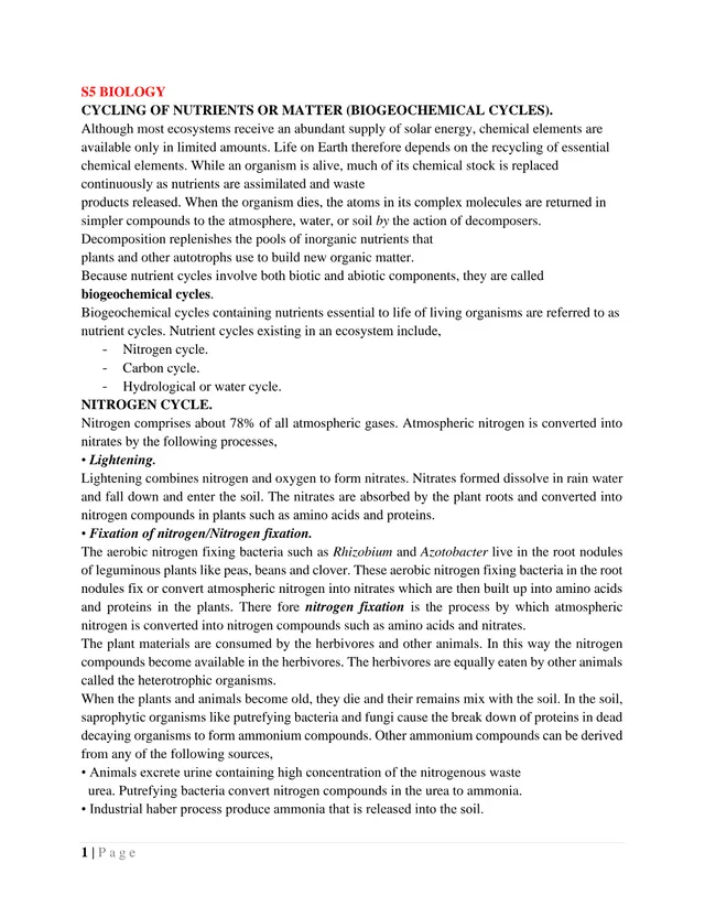 Cover of Cycling of Nutrients (Biogeochemical Cycles) – S5 Biology Notes (S5 Biology Notes)