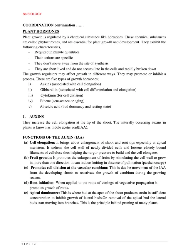 Cover of Plant Hormones – S6 Biology Notes (S6 Biology Notes)