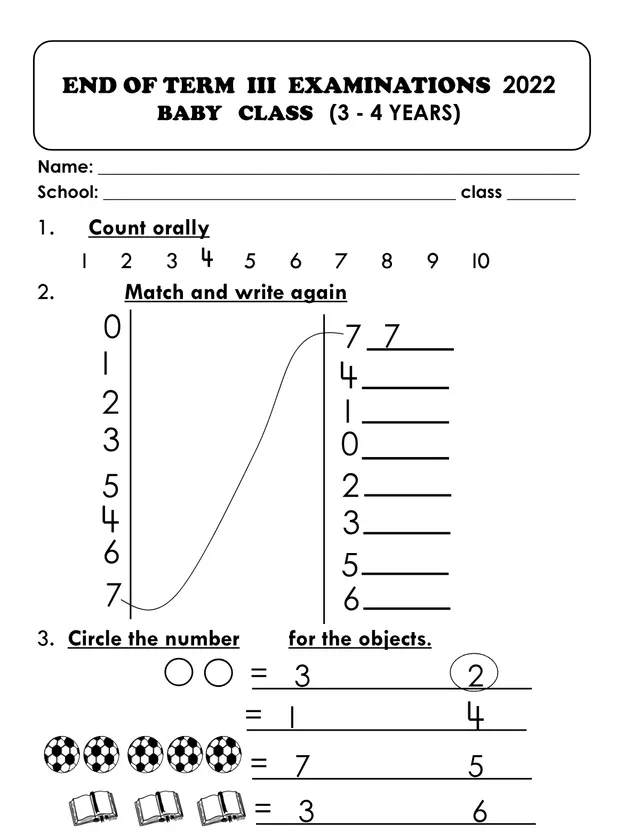 Cover of Baby Class Mathematical Concepts End of Term III Examination 2022 (Baby Mathematics Holiday Package)