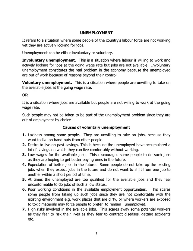Cover of Senior 5 Economics Notes on Unemployment (S5 Economics Notes)
