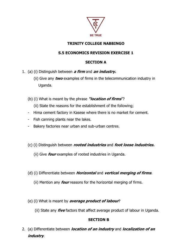 Cover of S5 Economics Revision Exercise 1: Firms and Industries (S5 Economics Worksheet)