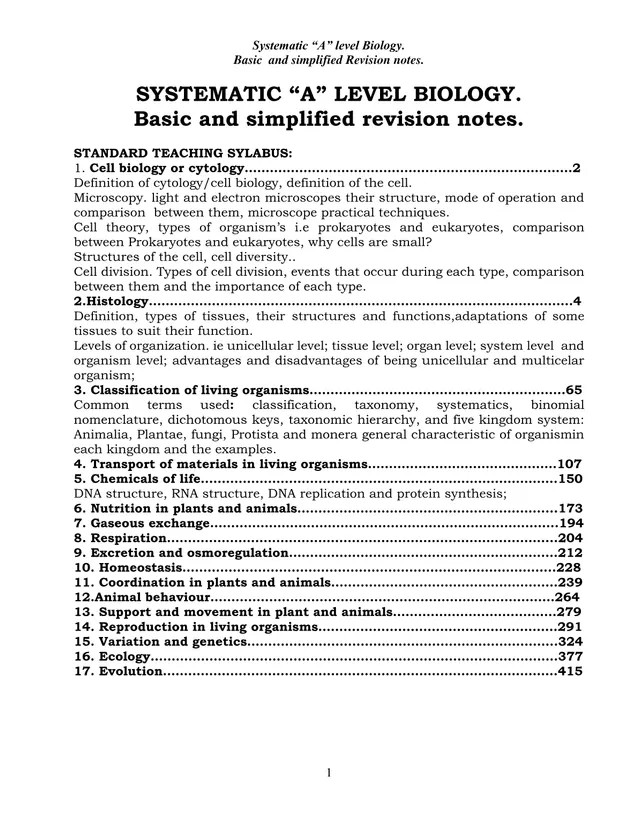 Cover of Systematic A Level Biology Notes (Biology Notes)