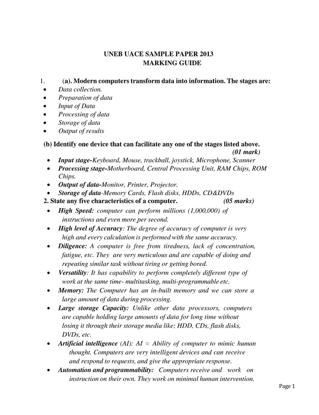 Cover of UACE Subsidiary ICT S850/1 Marking Guide – 2013 NCDC Sample Paper (ICT Marking Guide)