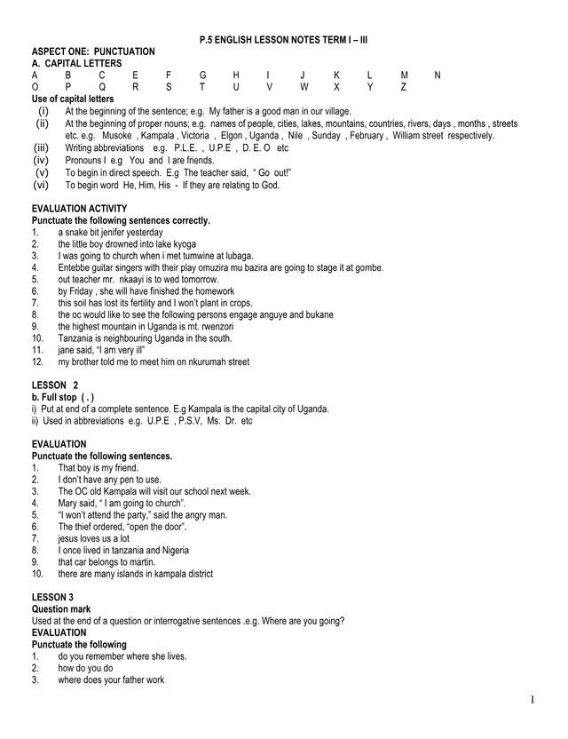 Cover of Primary Five English Lesson Notes for Terms I–III (P5 English Notes)