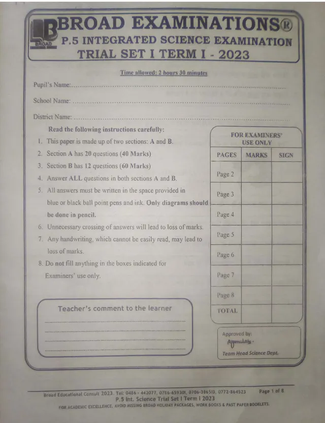 Cover of P5 Science Term 1 Question Paper (P5 Science Past Paper)