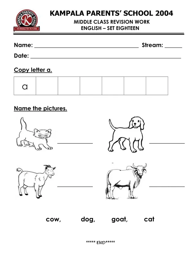 Cover of Kampala Parents’ School Middle Class Revision Work – Set Eighteen (Middle English Holiday Package)