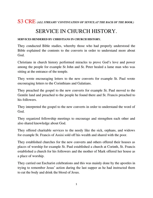 Cover of Service in Church History – S3 CRE Notes (S3 History Notes)