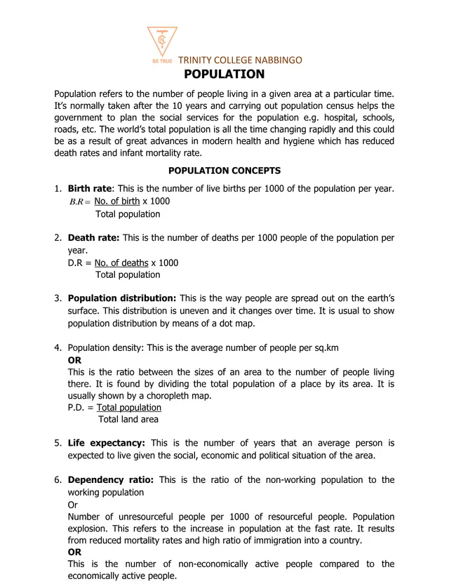 Cover of S5 Geography: Population Notes by Mr Katabarwa Perez (S5 Geography Lesson Plan)