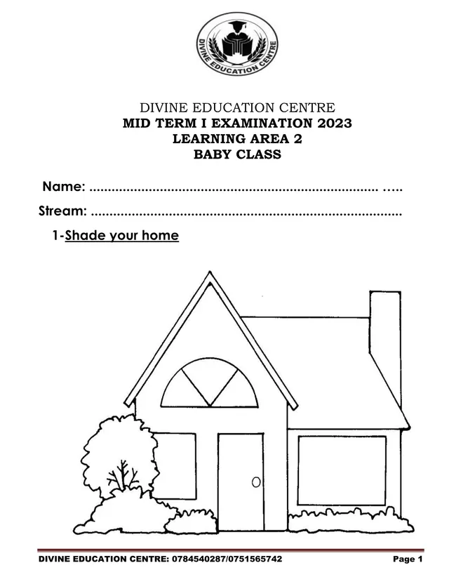 Cover of Baby Class Learning Area 2 Mid Term 1 Examination 2023 (Baby Literacy Past Paper)
