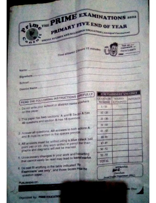 Cover of The Prime End of Year Social Studies Examination – Primary 5 (P5 Social Studies Past Paper)